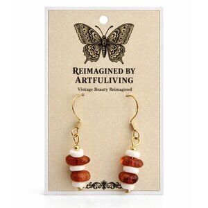 REIMAGINED Carnelian & White Howlite Dangle Earrings 18K Gold Plated 925 Hooks